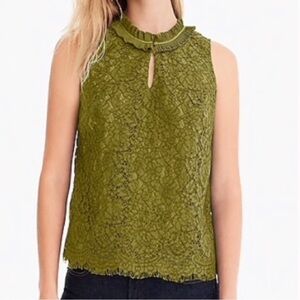 J. Crew New Lace Ruffle-Neck Top in Burnished Moss Green Size XS